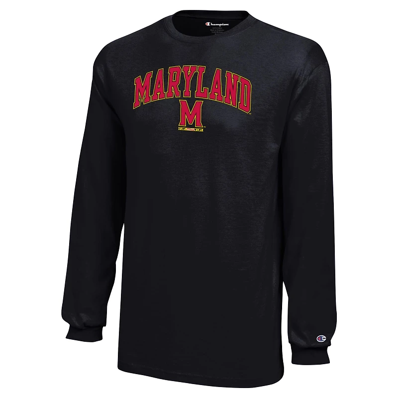 T-shirt noir à manches longues avec logo en forme d'arche des Terrapins du Maryland Champion pour jeunes