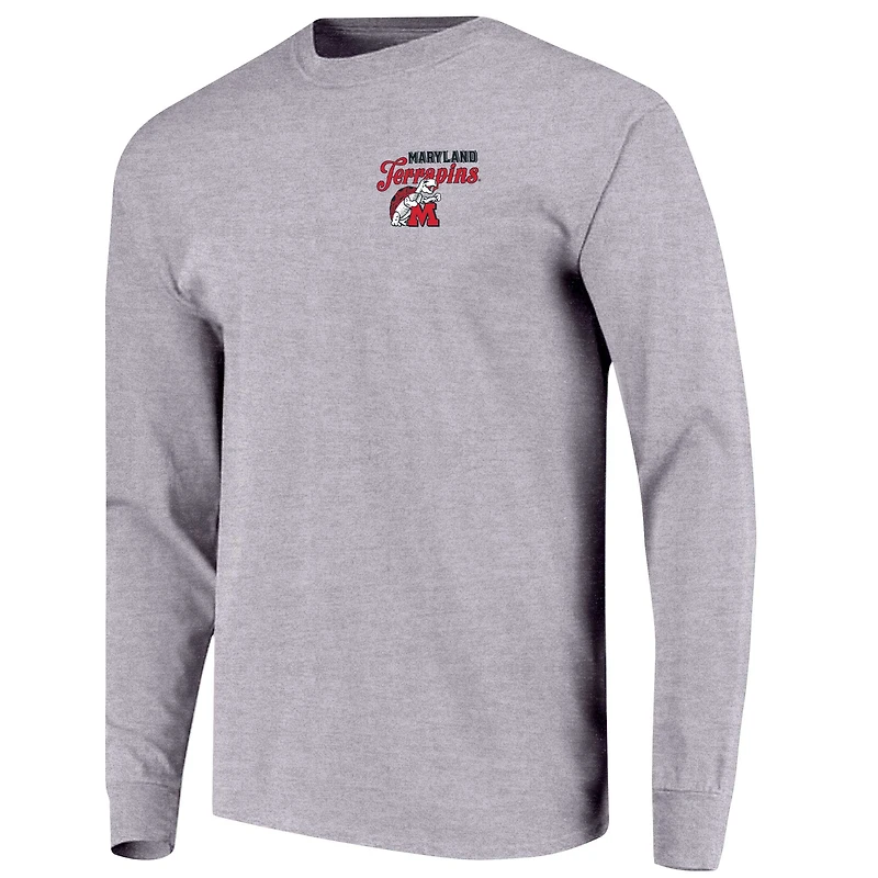 T-shirt gris à manches longues avec script rétro des Maryland Terrapins pour jeunes
