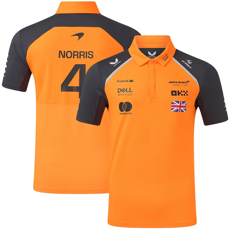 Polo pilote réplique McLaren F1 Team 2025 orange/anthracite pour homme Lando Norris
