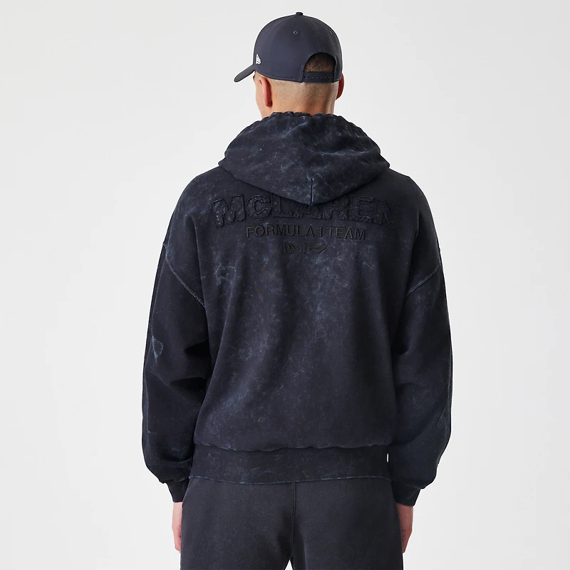Men's New Era  Black McLaren F1 Team Acid Washed Full-Zip Hoodie