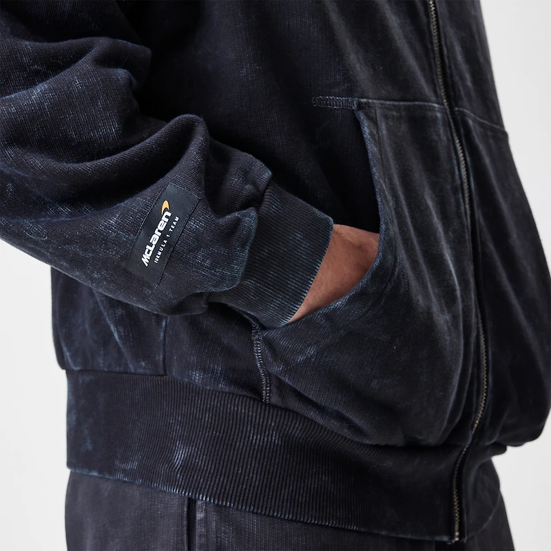 Men's New Era  Black McLaren F1 Team Acid Washed Full-Zip Hoodie