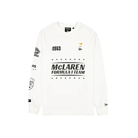 T-shirt oversize à manches longues pour homme New Era blanc délavé McLaren F1 Team