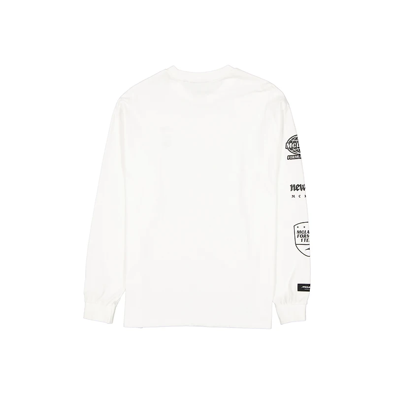 T-shirt oversize à manches longues pour homme New Era blanc délavé McLaren F1 Team
