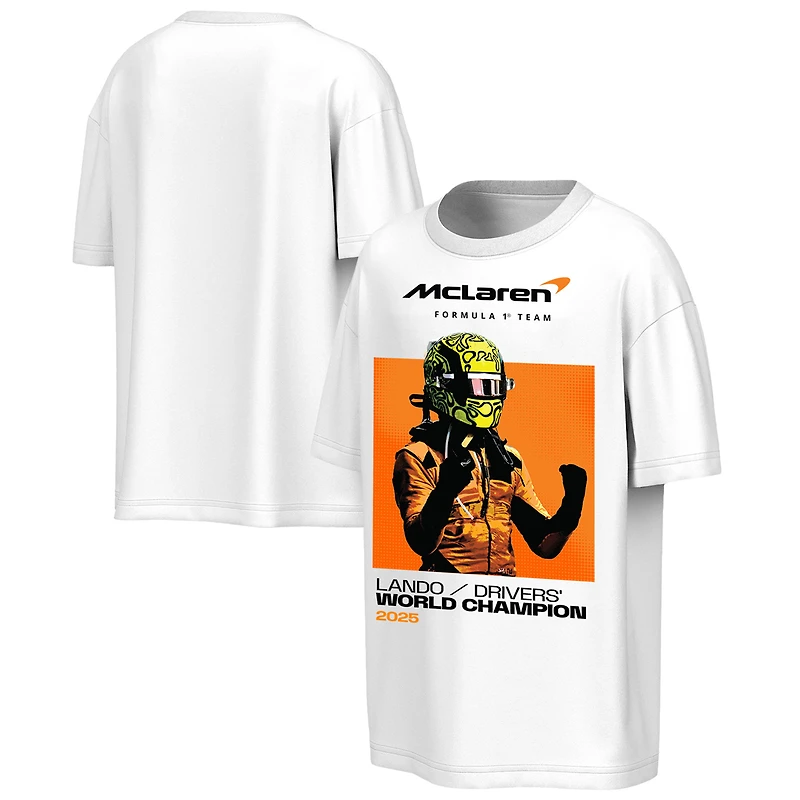 Men's Outerstuff Lando Norris White McLaren F1 Team 2025 Drivers' World Champion Callout T-Shirt