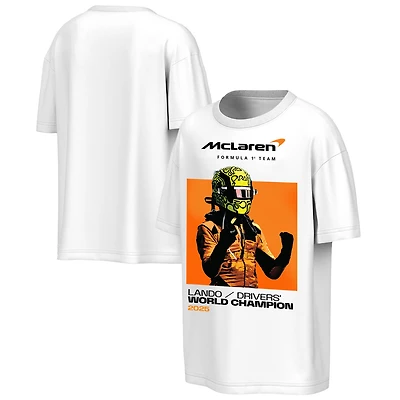 Men's Outerstuff Lando Norris White McLaren F1 Team 2025 Drivers' World Champion Callout T-Shirt