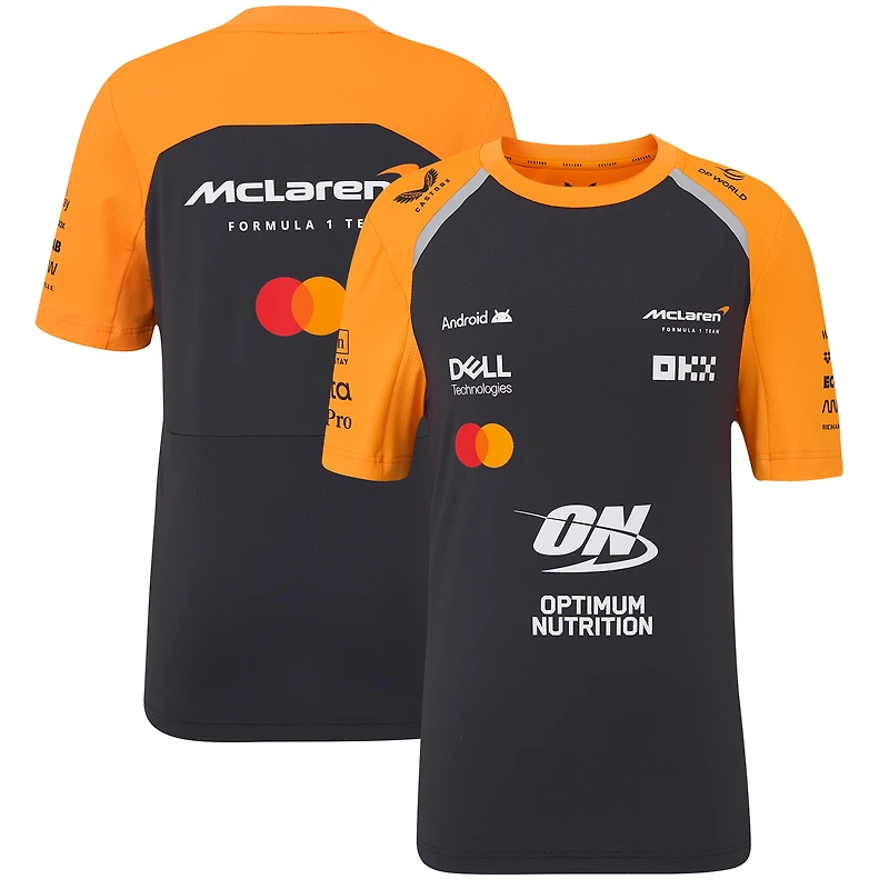 T-shirt réplique McLaren Team F1 2025 pour enfant, anthracite/orange