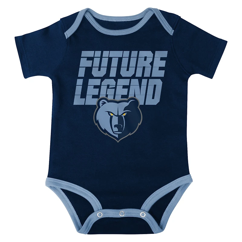 Ensemble body, t-shirt à capuche et short pour bébé bleu marine/bleu clair/gris Memphis Grizzlies Bank Shot