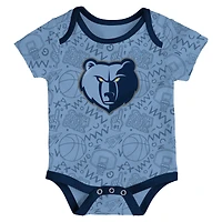 Infant Navy/Light Blue/Gray Memphis Grizzlies Slam Dunk 3-Piece Bodysuit Set