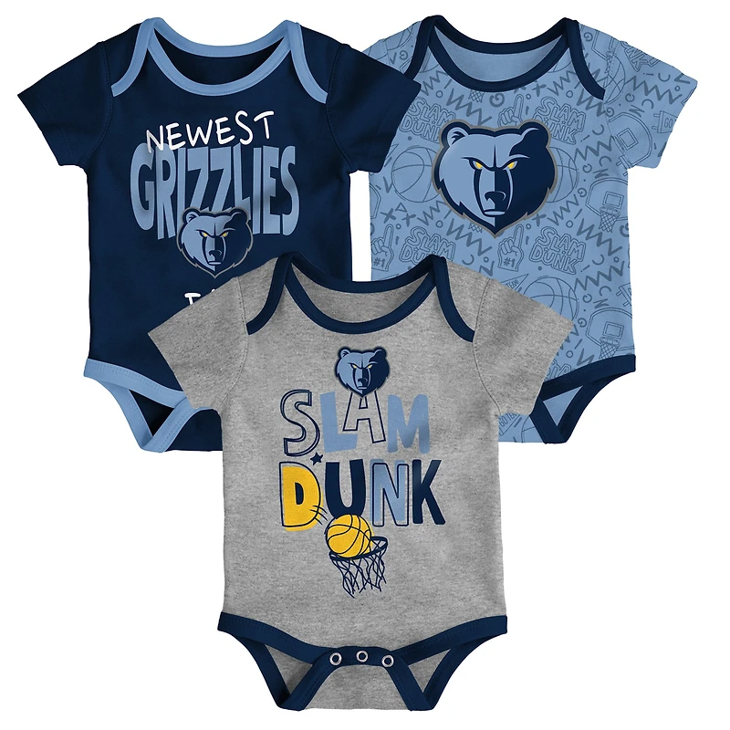 Ensemble 3 pièces pour bébé bleu marine/bleu clair/gris Memphis Grizzlies Slam Dunk