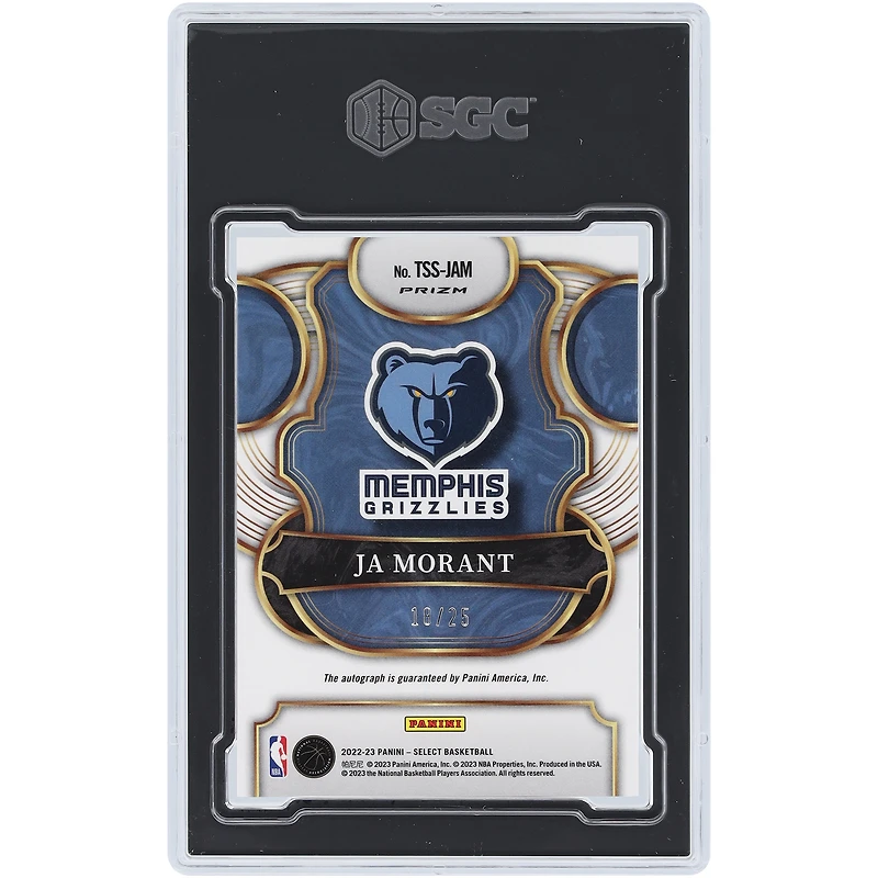 Carte Panini Select Top Shelf Tie-Dye Prizm #TSS-JAM #18/25 SGC authentifiée 9/10 signée Ja Morant Memphis Grizzlies 2022-23