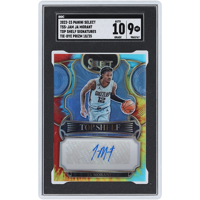 Carte Panini Select Top Shelf Tie-Dye Prizm #TSS-JAM #18/25 SGC authentifiée 9/10 signée Ja Morant Memphis Grizzlies 2022-23