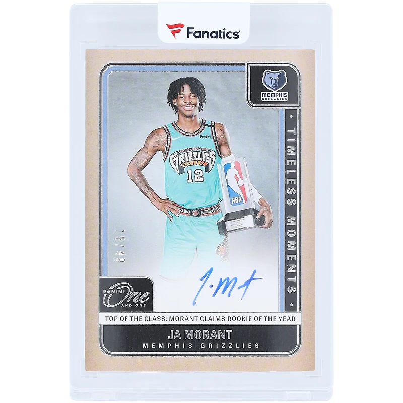 Ja Morant Memphis Grizzlies Autographed 2024-25 Panini One & One Timeless Moments Rookie of the Year #TMA-JAM #15/49 Card