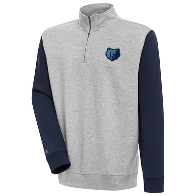 Men's Antigua  Heather Gray/Navy Memphis Grizzlies Victory Colorblock Quarter-Zip Pullover Top