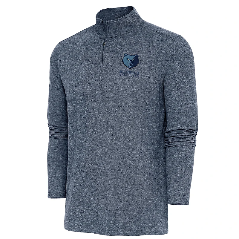 Men's Antigua  Heather Navy Memphis Grizzlies Hunk Quarter-Zip Pullover Top
