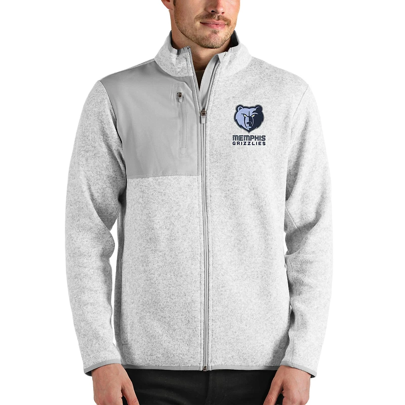 Men's Antigua Heathered Gray Memphis Grizzlies Fortune Full-Zip Jacket
