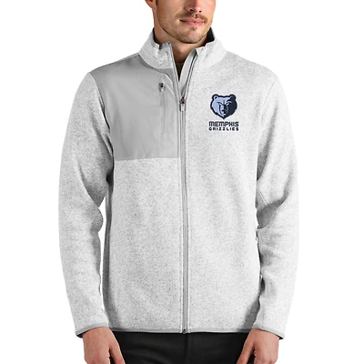 Men's Antigua Heathered Gray Memphis Grizzlies Fortune Full-Zip Jacket