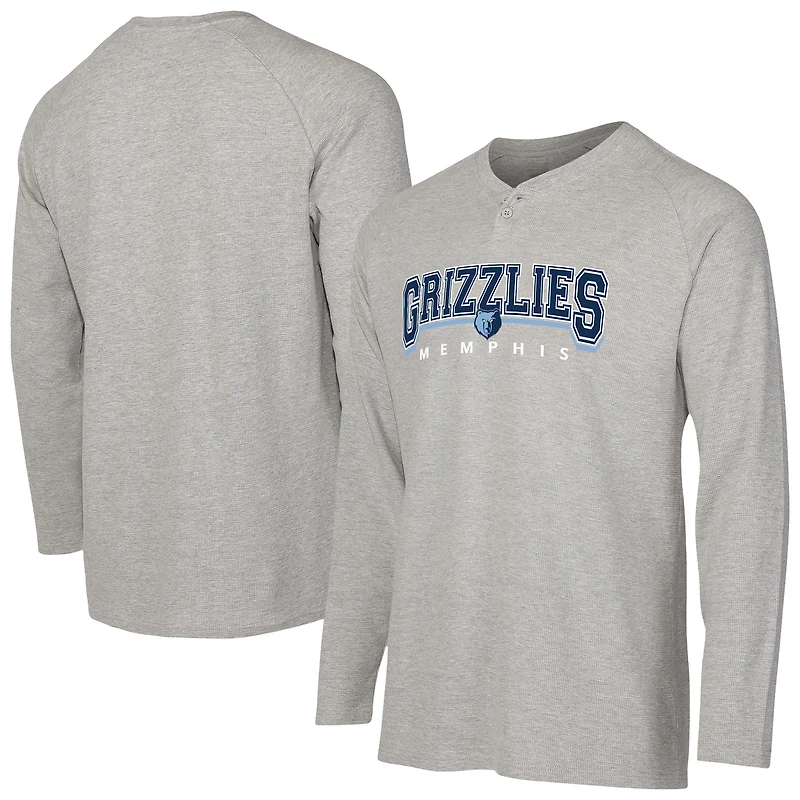 T-shirt Henley à manches longues en tricot thermique Hawthorn de Memphis Grizzlies pour homme, gris, Concepts Sport