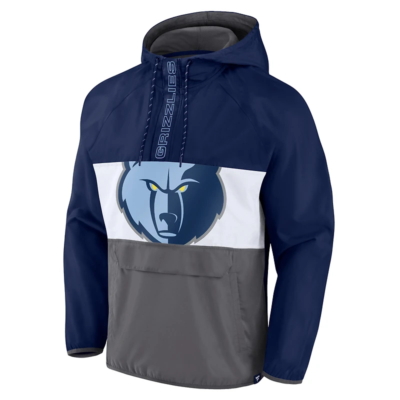 Men's Fanatics  Navy/Gray Memphis Grizzlies Anorak Flagrant Foul Color-Block Raglan Hoodie Half-Zip Jacket