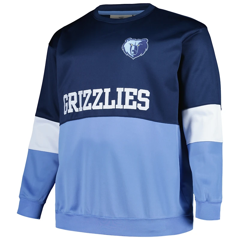 Men's Fanatics Navy/Light Blue Memphis Grizzlies Big & Tall Split Pullover Sweatshirt