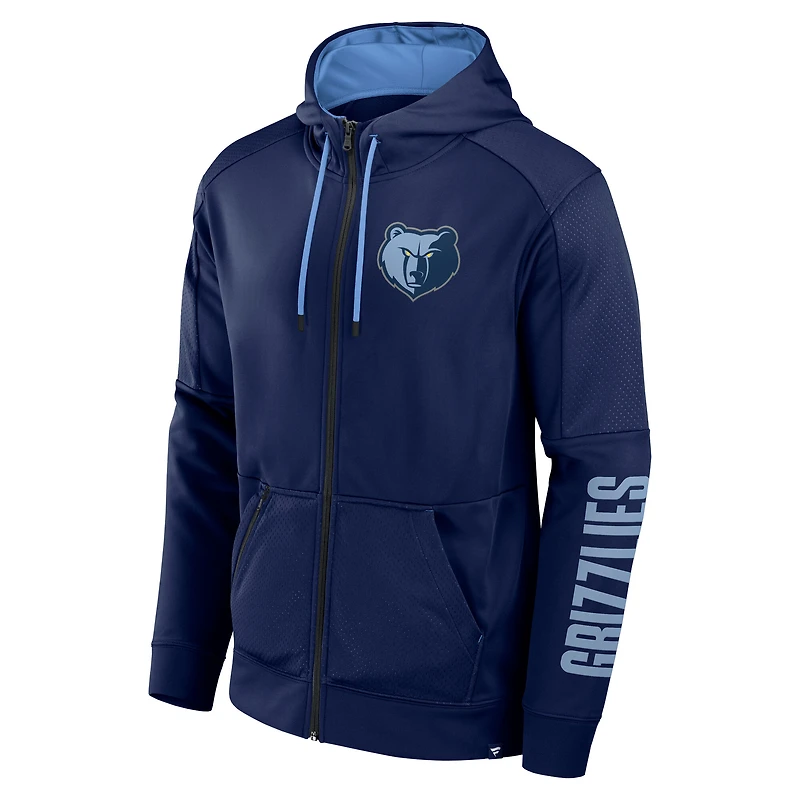 Men's Fanatics  Navy Memphis Grizzlies Baller Defender Performance Full-Zip Hoodie