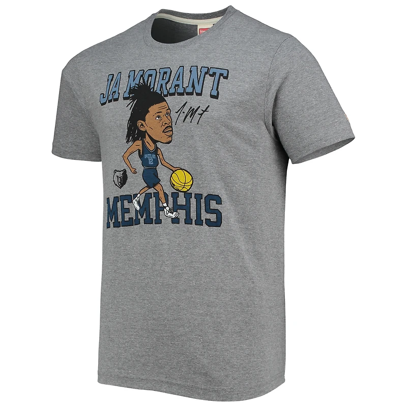 Men's Homage Ja Morant Heathered Gray Memphis Grizzlies Caricature Tri-Blend T-Shirt