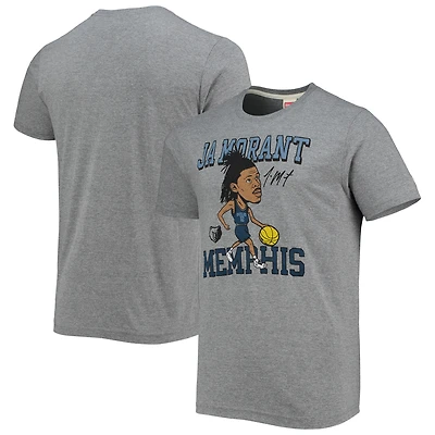 Men's Homage Ja Morant Heathered Gray Memphis Grizzlies Caricature Tri-Blend T-Shirt