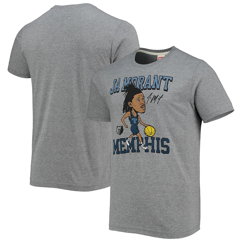 Men's Homage Ja Morant Heathered Gray Memphis Grizzlies Caricature Tri-Blend T-Shirt