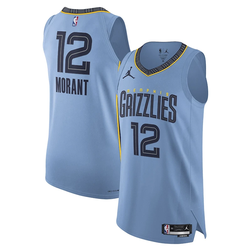 Maillot de joueur authentique Jordan Brand Ja Morant bleu clair Memphis Grizzlies pour hommes - Édition Statement