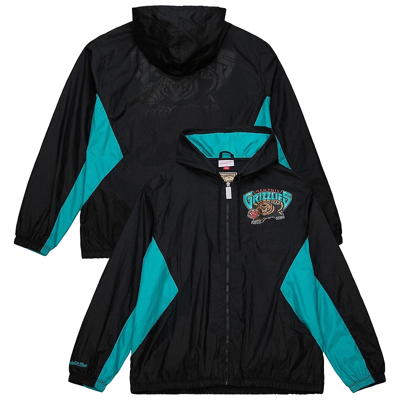 Veste coupe-vent à capuche entièrement zippée noire Memphis Grizzlies Playmaker pour homme Mitchell & Ness