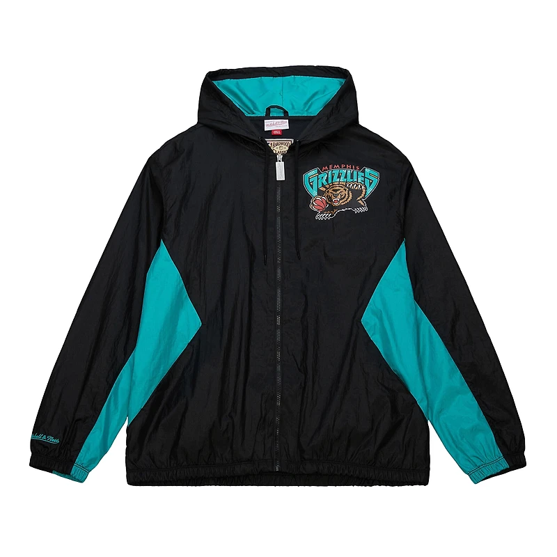 Men's Mitchell & Ness Black Memphis Grizzlies Playmaker Full-Zip Hooded Windbreaker Jacket