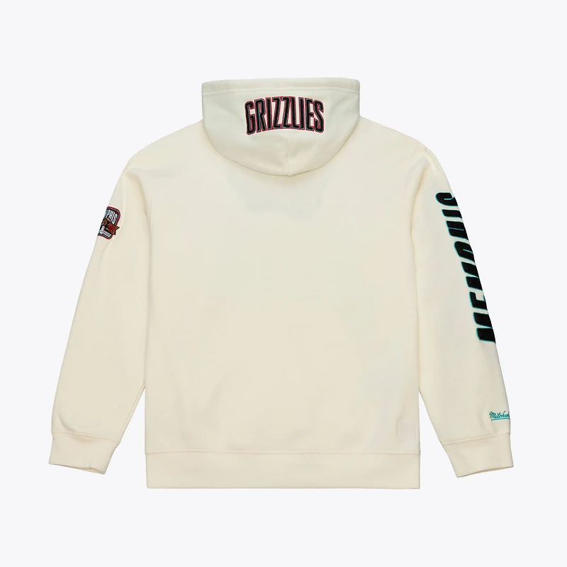Men's Mitchell & Ness Cream Memphis Grizzlies Hardwood Classics Chainstitch Premium Fleece Hoodie