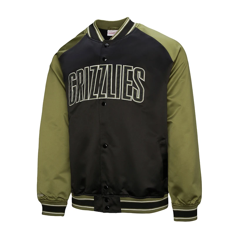 Veste Mitchell & Ness olive/noir Memphis Grizzlies Clutch Satin Raglan à boutons-pression pour homme