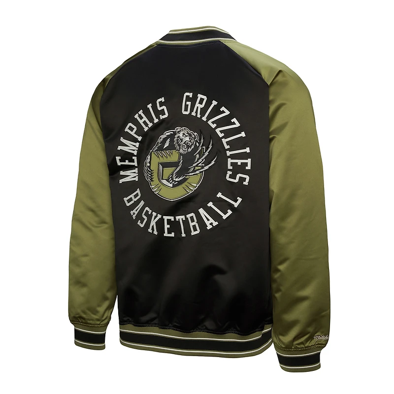 Men's Mitchell & Ness Olive/Black Memphis Grizzlies Clutch Satin Raglan Full-Snap Jacket