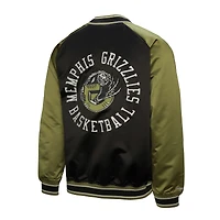 Men's Mitchell & Ness Olive/Black Memphis Grizzlies Clutch Satin Raglan Full-Snap Jacket
