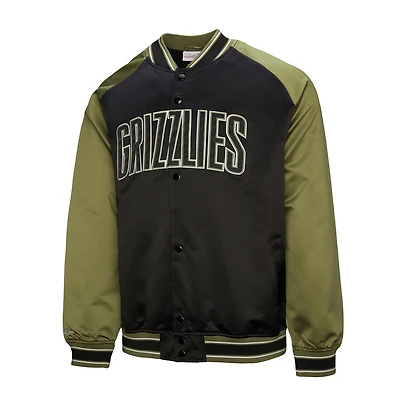 Men's Mitchell & Ness Olive/Black Memphis Grizzlies Clutch Satin Raglan Full-Snap Jacket