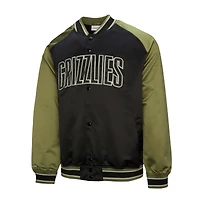 Veste Mitchell & Ness olive/noir Memphis Grizzlies Clutch Satin Raglan à boutons-pression pour homme