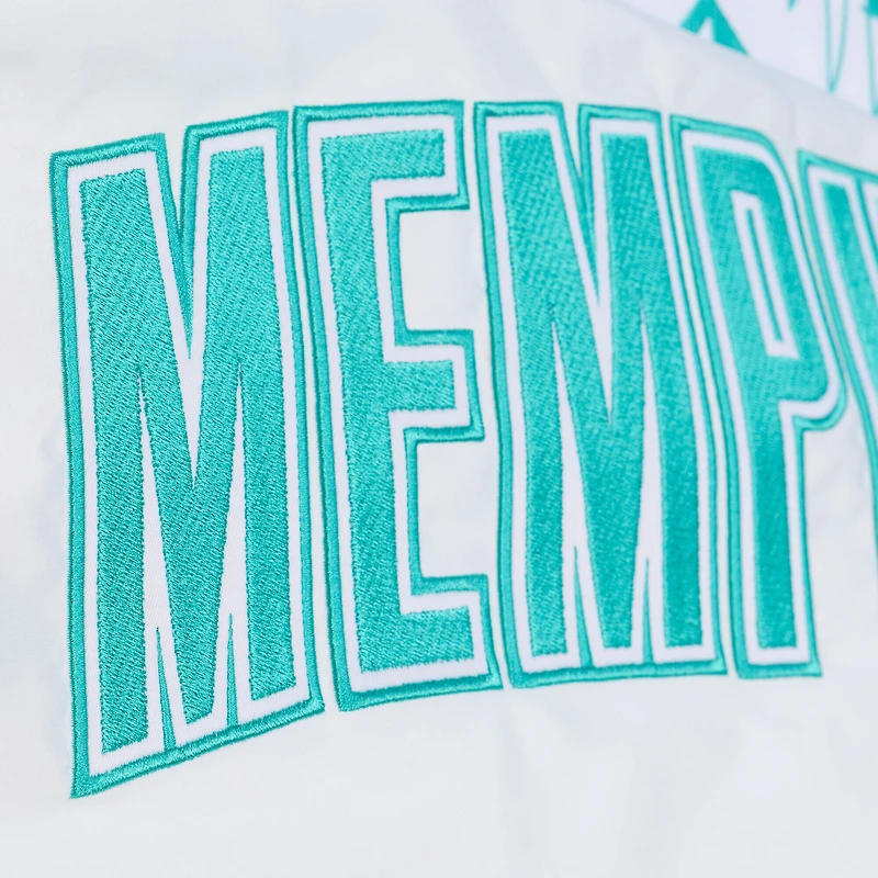Veste Mitchell & Ness White Memphis Grizzlies Arctic légère en satin à boutons-pression pour homme