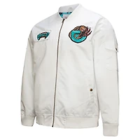 Veste en satin entièrement zippée pour homme Mitchell & Ness Memphis Grizzlies Hardwood Classics Nights Team Leader blanche
