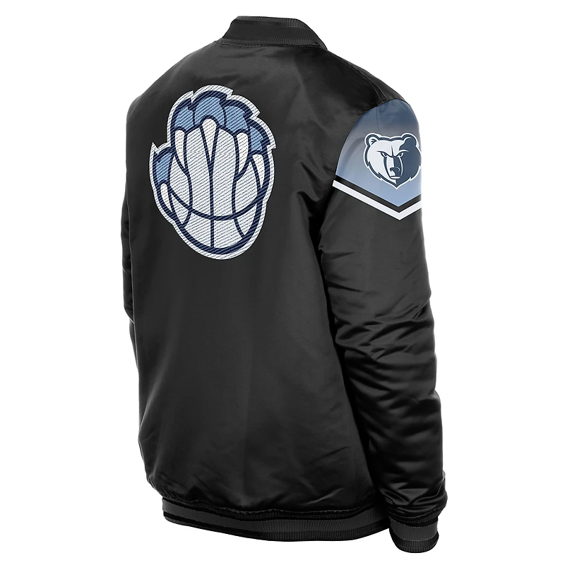 Veste en satin noir New Era Memphis Grizzlies édition City 2025/26 pour homme, fermeture à boutons-pression.
