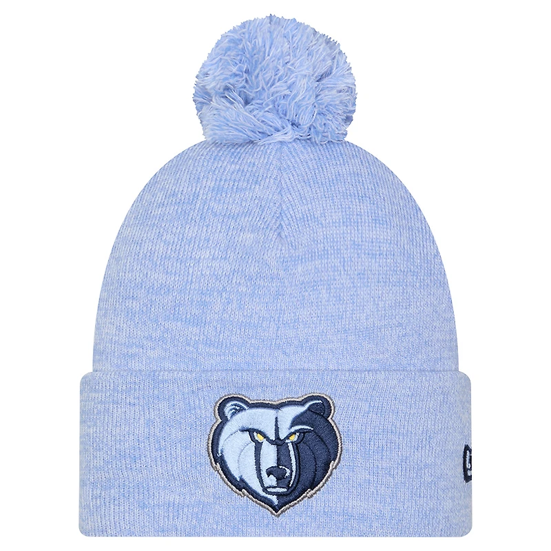 Bonnet en tricot à revers chiné bleu clair Memphis Grizzlies de New Era pour homme avec pompon