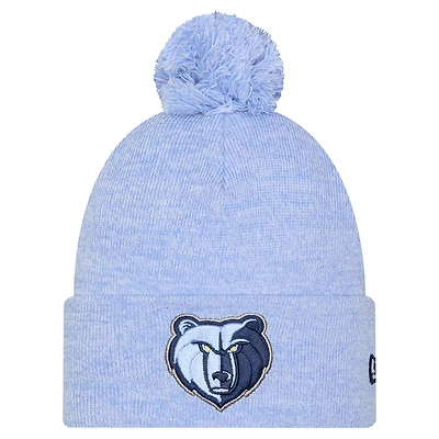 Bonnet en tricot à revers chiné bleu clair Memphis Grizzlies de New Era pour homme avec pompon