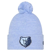 Bonnet en tricot à revers chiné bleu clair Memphis Grizzlies de New Era pour homme avec pompon