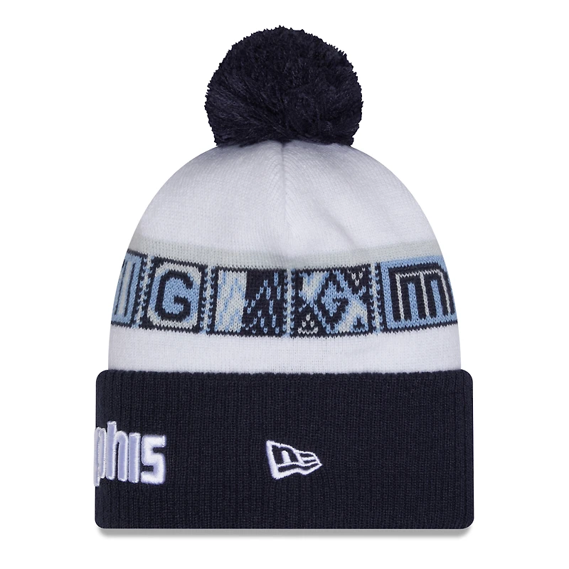 Bonnet à revers New Era bleu marine et blanc Memphis Grizzlies édition City 2025/26 pour homme, avec pompon