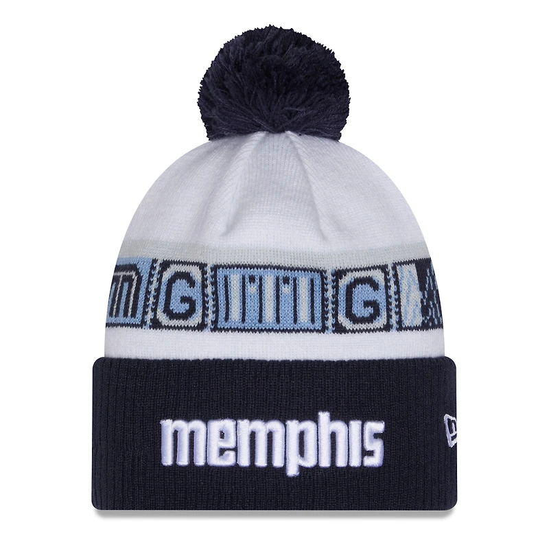 Bonnet à revers New Era bleu marine et blanc Memphis Grizzlies édition City 2025/26 pour homme, avec pompon