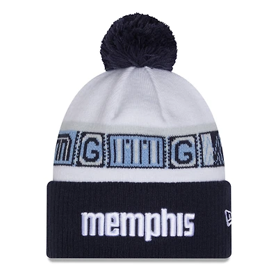 Bonnet à revers New Era bleu marine et blanc Memphis Grizzlies édition City 2025/26 pour homme, avec pompon