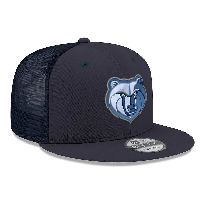 Casquette snapback New Era 9FIFTY pour homme, bleu marine, logo Memphis Grizzlies Core, maille.