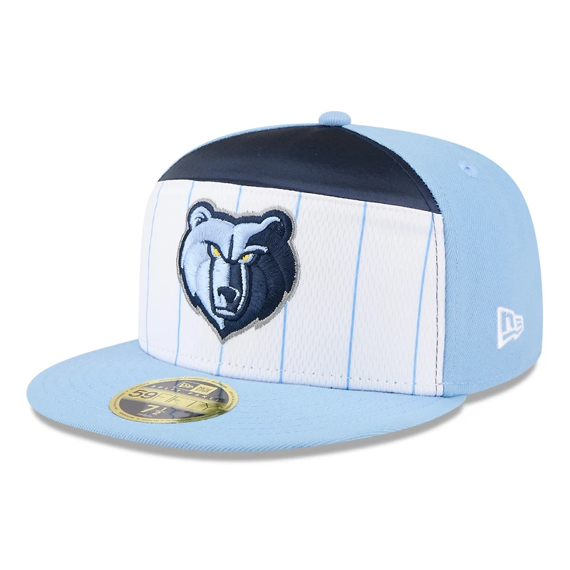 Casquette ajustée New Era 59FIFTY Memphis Grizzlies 2025 NBA Tip Off Split Panel pour homme, blanche et bleu clair