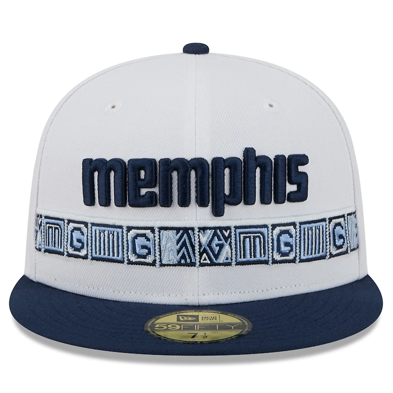 Casquette ajustée New Era 59FIFTY pour homme, blanche et marine, Memphis Grizzlies, édition City 2025/26