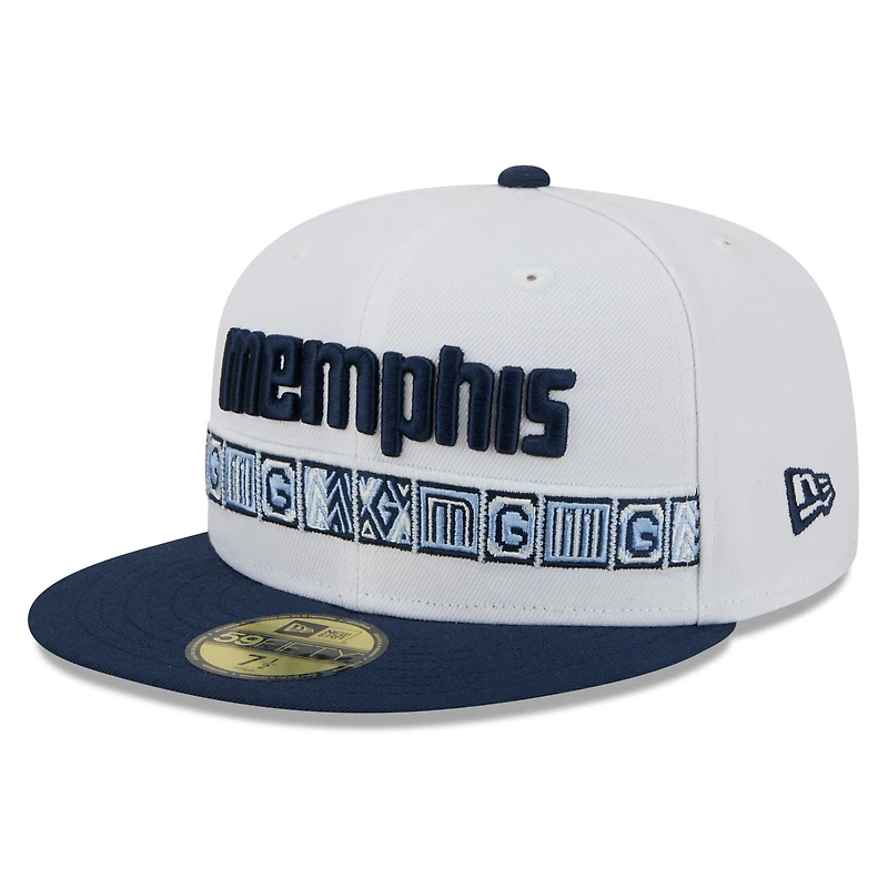 Casquette ajustée New Era 59FIFTY pour homme, blanche et marine, Memphis Grizzlies, édition City 2025/26
