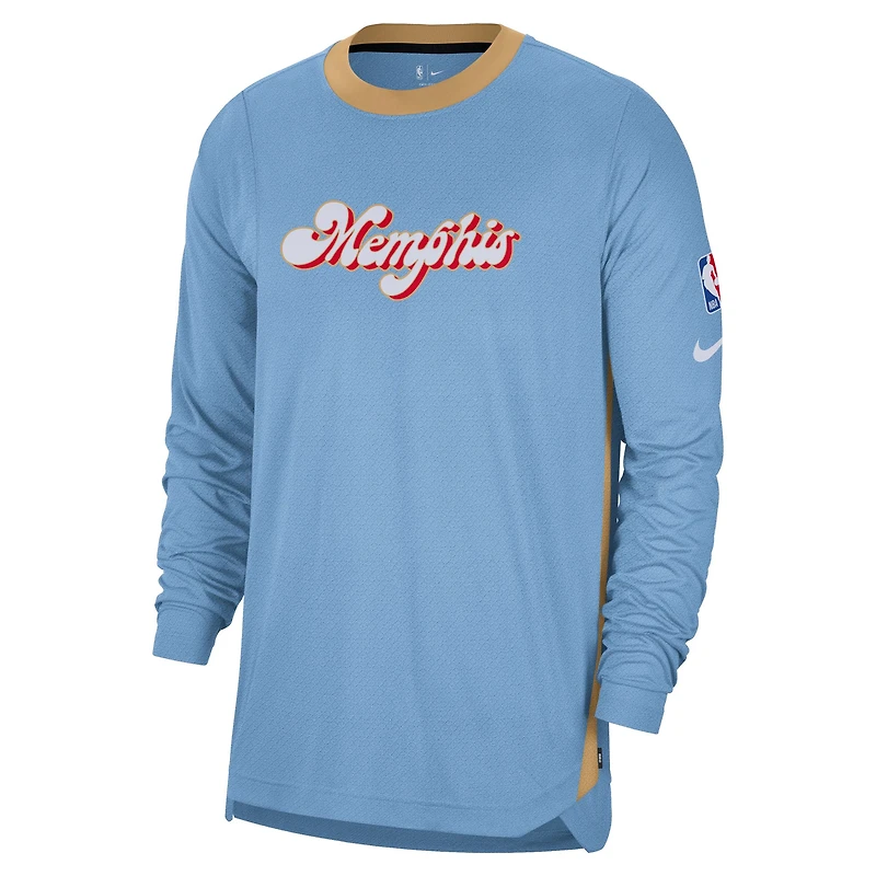 Men's Nike Light Blue Memphis Grizzlies 2024/25 City Edition Authentic Pregame Performance Long Sleeve Shooting T-Shirt